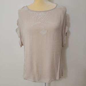 New Directions Beige Cold Shoulder Blouse Size S